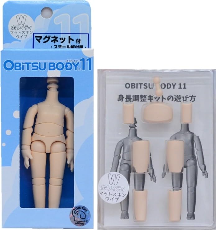 

Obitsu Manufacturing Obitsu 11cm Body & OBITSU11 Height Adjustment Kit, Matte Skin, White, with MG (11BD-D01MW-G, 11AC-D02MW) Set