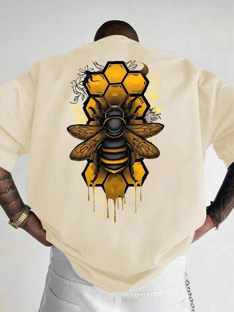 Mens Casual Tshirt Bee  Honeycomb Street Art Graphic Tees Cotton Short Sleeve Tops Summer