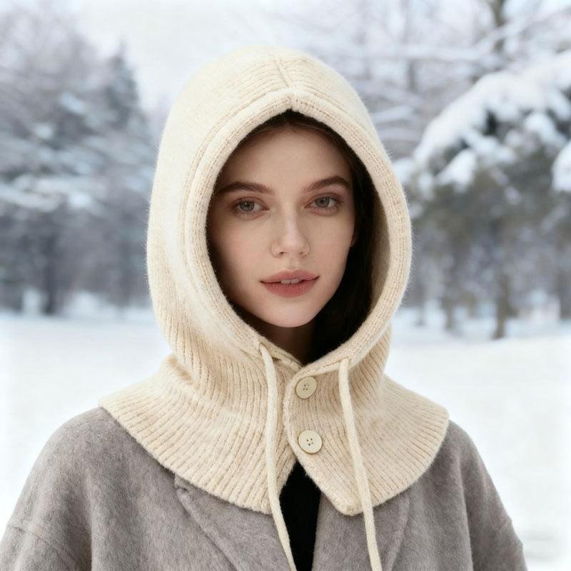 Winter Warm Hooded Scarf Hat Knit Balaclava for Women Men Winter Neck Gaiters Beanie Skull Cap Drawstring Neck Warmer Fashion