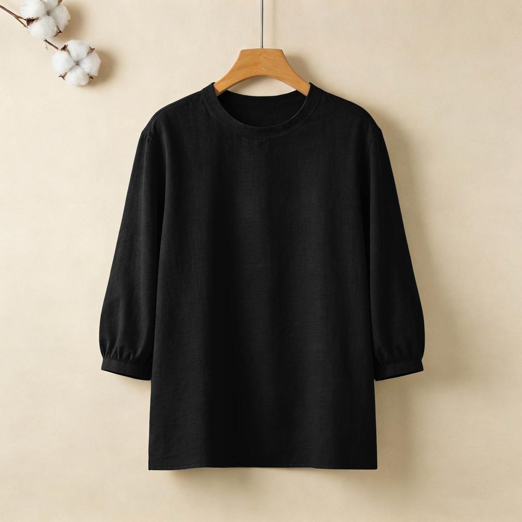Damen Rundhals Dreiviertelarm Entspannte Passform T-Shirt