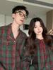 Korean-Style Christmas Plaid Couple Pajamas with Peter Pan Collar