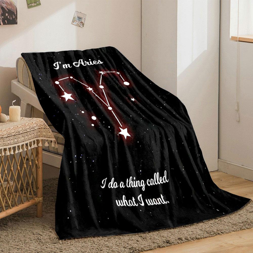 Starry Aries constellation outlined with bright stars on a black background. for all seasons blanket lunch break throw gift