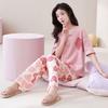 Short-sleeved long pants pajamas women's summer cartoon cute can be worn outside plaid loungewear imitation cotton suit summer thin