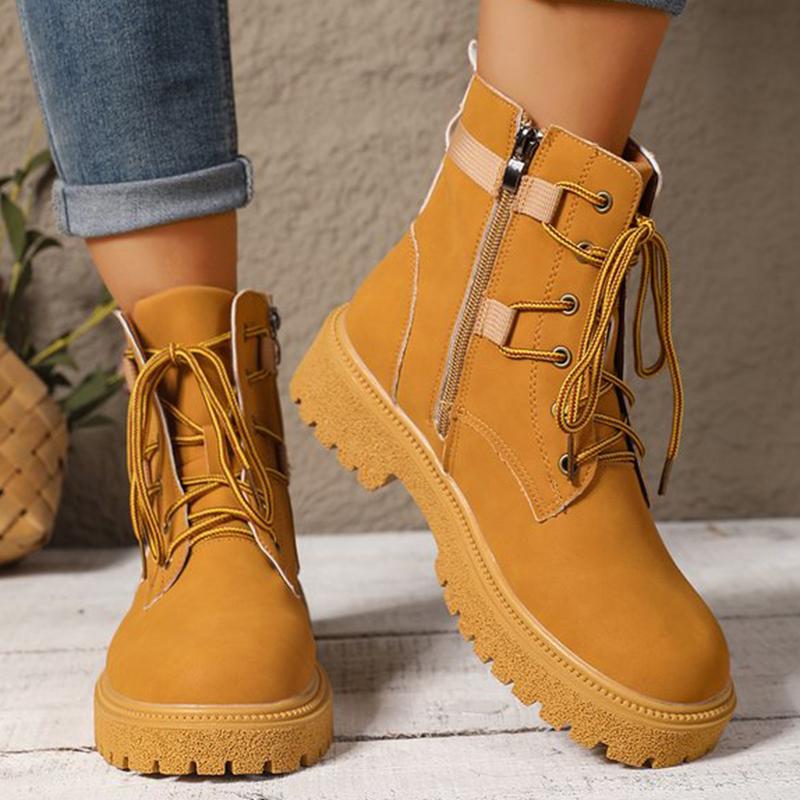 Fashion British Style Yellow Platform Boots for Women Zipper Up Ankle Boots Woman Ankle Boots Woman Punk Round Toe Lace Up Botas Lady