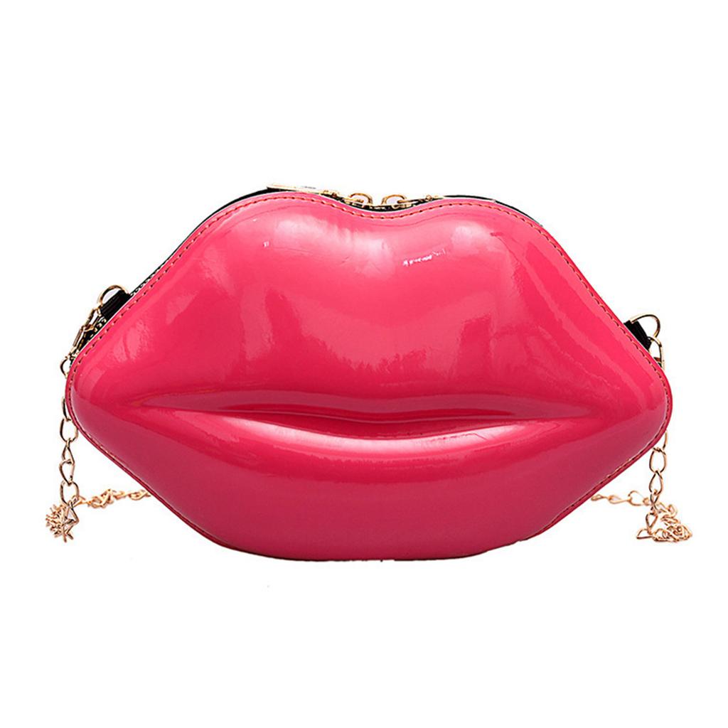 Plastic Candy Color Small Shoulder Bag Aesthetic Cute Lip Shape Crossbody Bag Evening Purse Coin Bag with Metal Chain