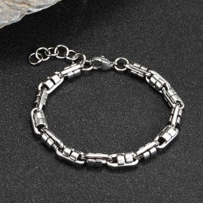 Pill Shaped Chain Bracelet for Men Boys,Chunky Stainless Steel Chain Links Wristband,Rock Punk Trendy Jwelry Gifts