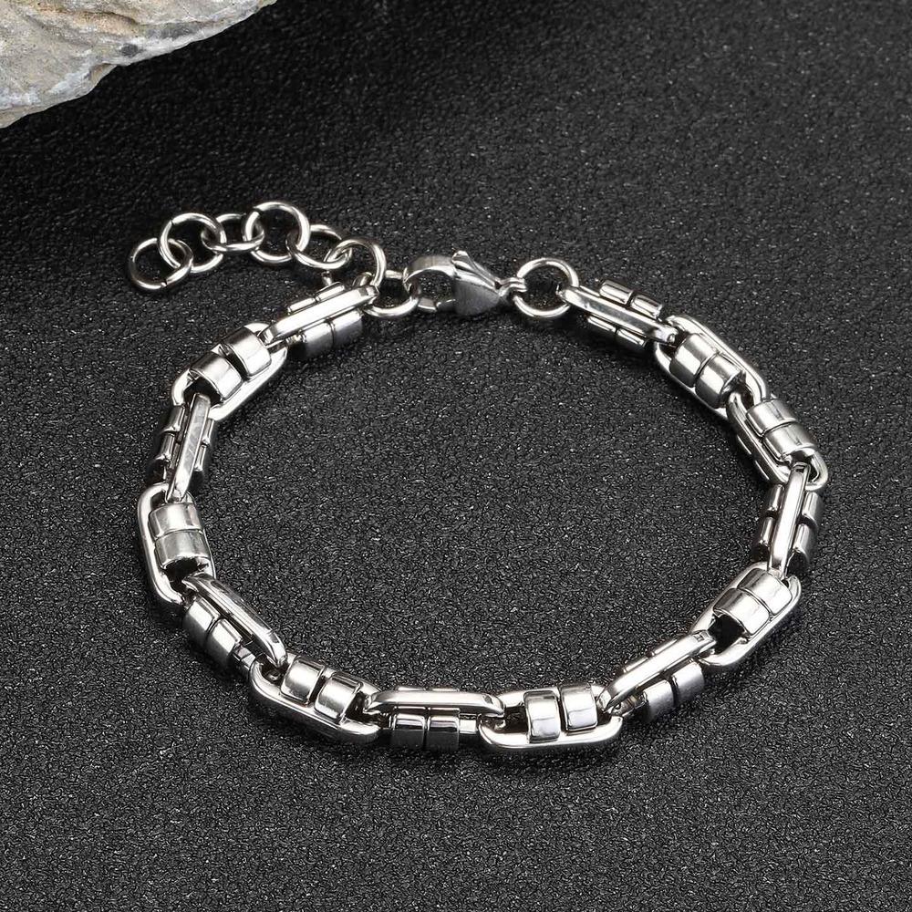 Pill Shaped Chain Bracelet for Men Boys,Chunky Stainless Steel Chain Links Wristband,Rock Punk Trendy Jwelry Gifts