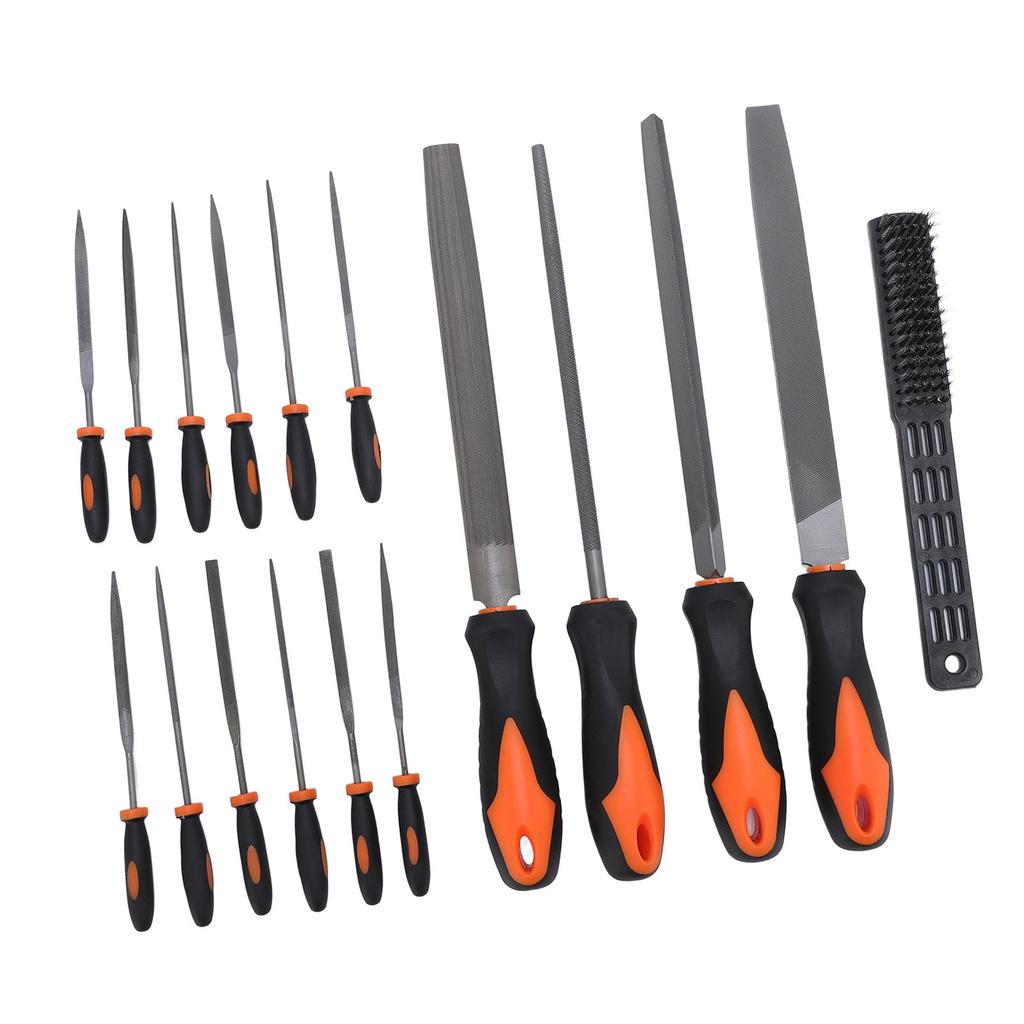 17 Pcs File Tool Set with Carry Case Half Round Triangle Round Flat and Needle Files Brush Carbon