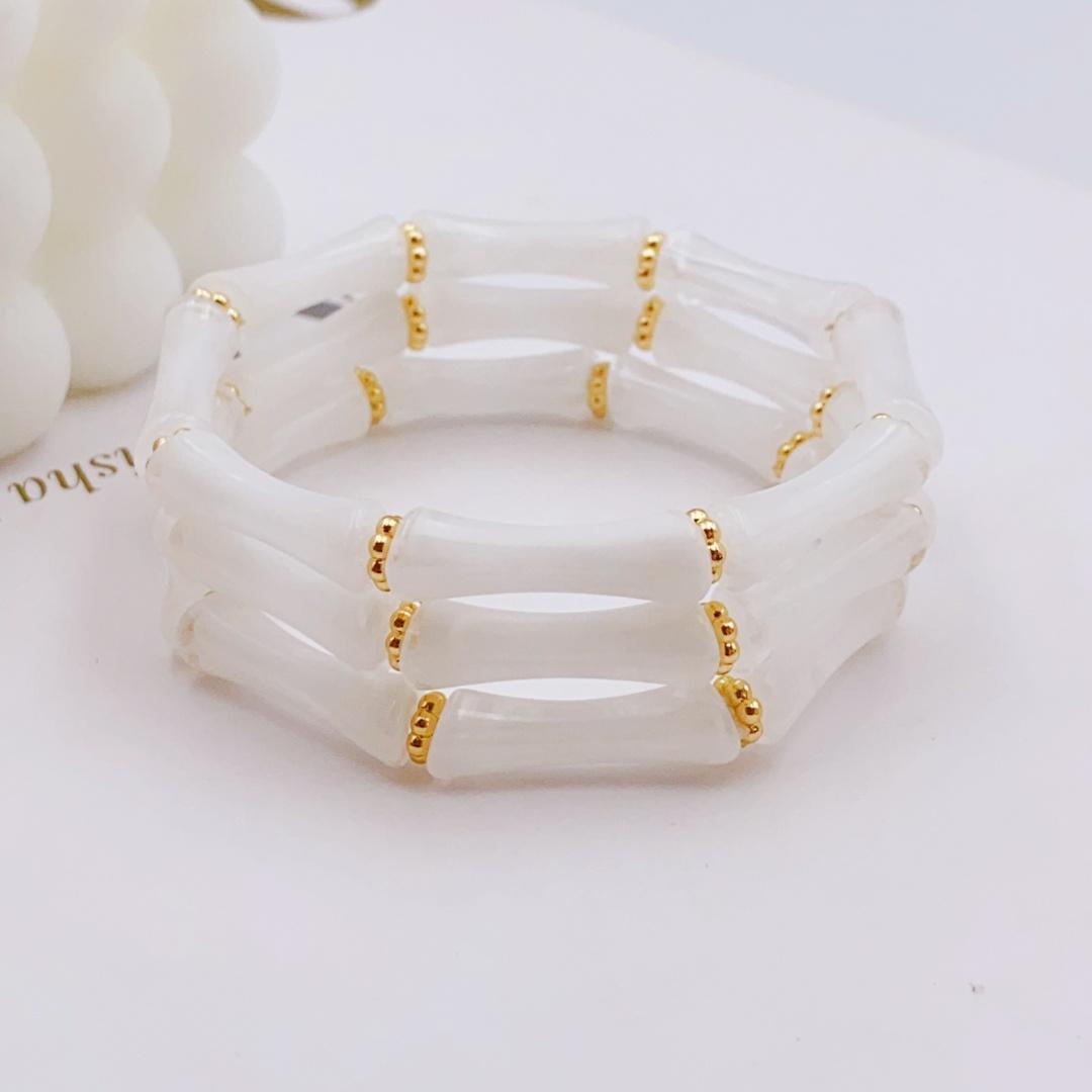 

3шт. Акриловый эластичный браслет с бусинами и разноцветными бамбуками для женщин, повседневный браслет для женщин