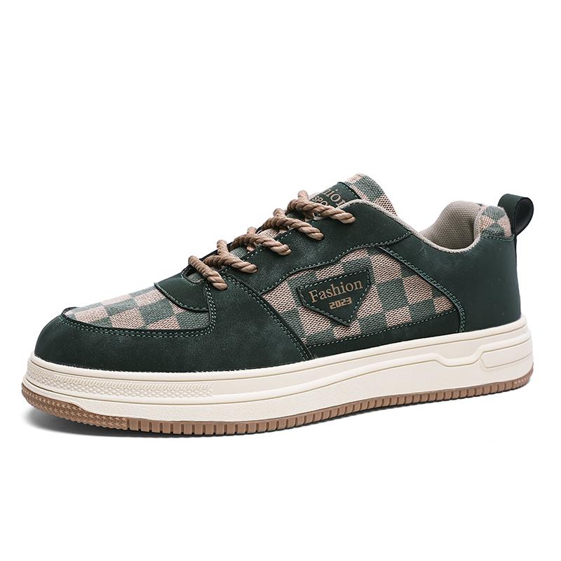Men’s Black Green Checked Sports Shoes Casual Skateboard Shoes Students Walking Running Sneakers Shoes Over Sized 46 47 48