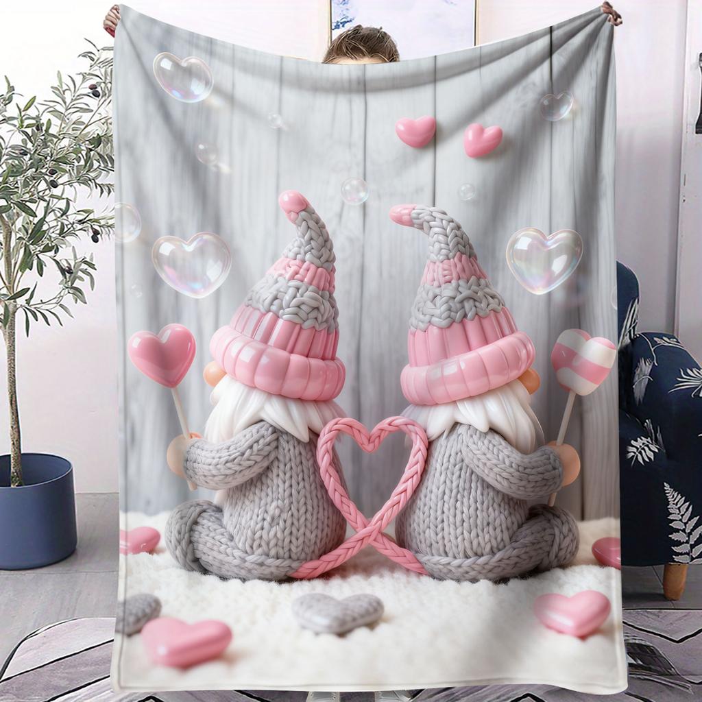 Pastel Gnome Couple Swing Throw Blanket Warm Throw Lightweight Cozy Flannel Cover for Living Room Christmas Valentine's Day Gift