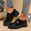 Fashion Women's Solid Color Chunky Platform Oxfords Fashion Lace Up Patent Leather Shoes Woman Round Toe Black Loafers Shoes Plus Size