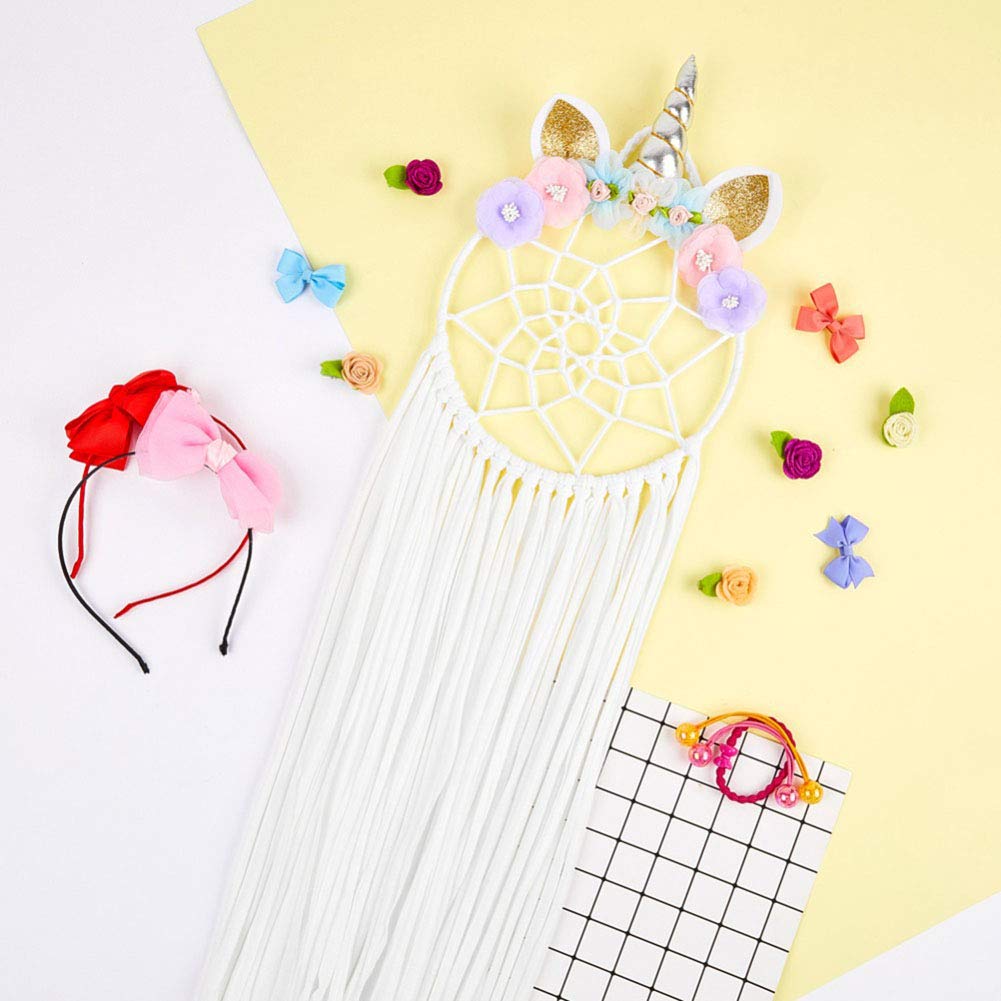 

Держатель для бантов для волос в тематике единорога, Держатель для повязок для волос с цветами, Органайзер для заколок, Настенный декор «Ловец снов» для комнаты девочки, Хранение аксессуаров для волос