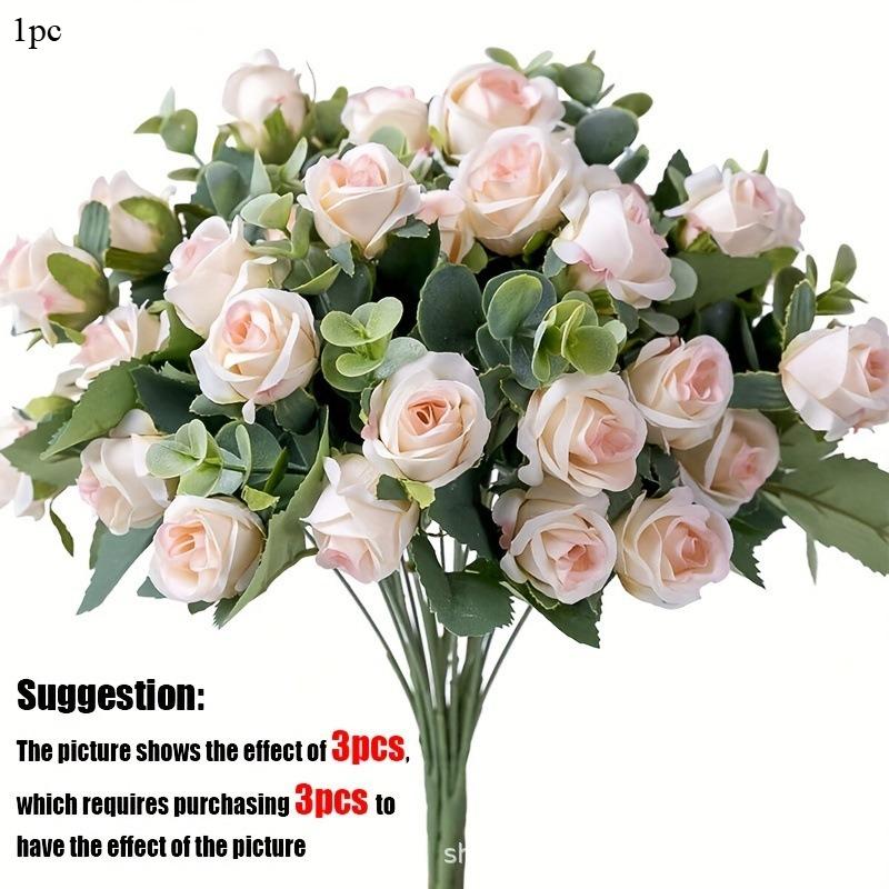 1Pc Heads Artificial Flower Silk Rose White Eucalyptus Leaves Peony Bouquet Fake Flower for Wedding Table Party Vase Home Decor