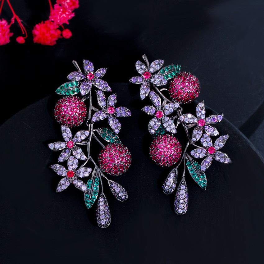 Needle Magazine, Light Luxury Exaggerated Earrings, Three-Dimensional Fruit And Flower Micro-Zircon Earrings.