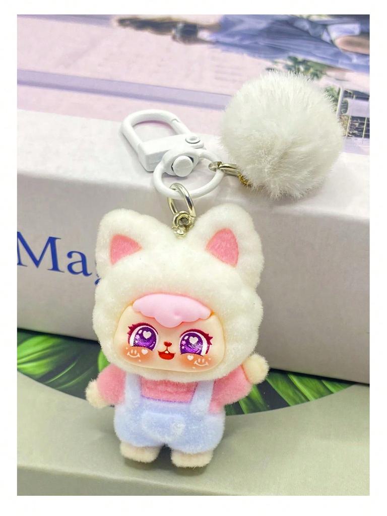 Cute Cartoon Animal Bag Charm - Resin Flocked (Non-Plush Filled) DIY Phone Pendant, With Fluffy Ears And Vivid Faces