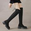 Fat MM thick leg elastic boots do not drop off the knee boots winter thin boots thick heel high boots large size women's boots
