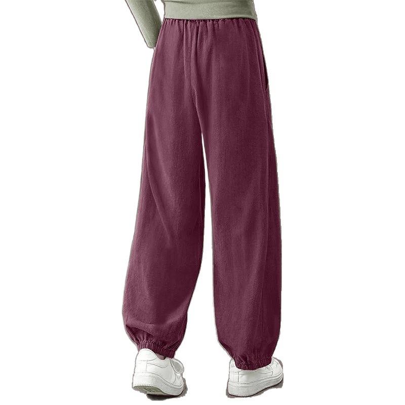 Women Fashion Casual Pants Spring Summer Loose Fit Elastic Waist Cotton Linen Tapered Ankle Pants