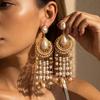 Indian jewelry elegant luxury imitation large gemstone earrings women's retro bells fringed earrings diamond long earrings