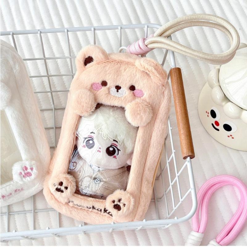 Cartoon Animal Plush Storage Bags for 13cm Cute Doll Display Plastic Protector Case Zipper Cosmetic Bag for Women Traveling Bags