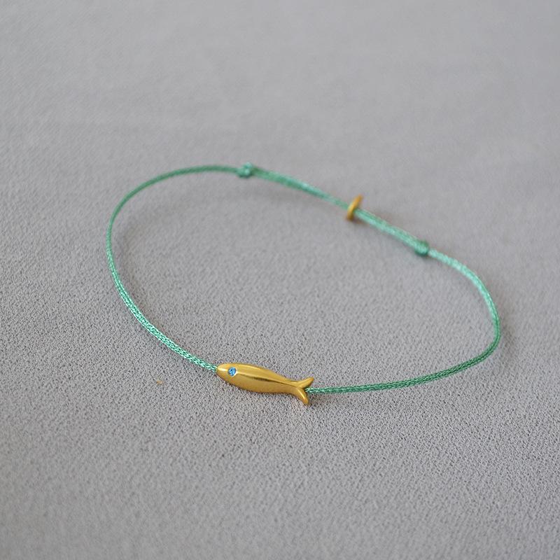 Blue Silk Thread Woven Retro Gold Koi Small Fish Simple and Extremely Thin Bracelet Hand Rope Stacking Belt