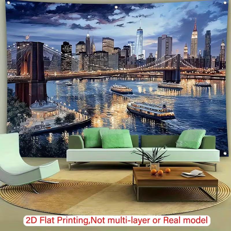 Brooklyn Bridge NYC Night View Tapestry Cityscape Wall Decor for Bedroom