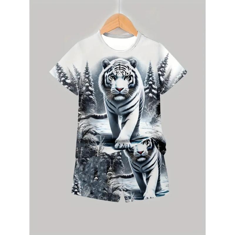 Children's set, summer short sleeved cool 3D astronaut print set, girls' sportswear cute set