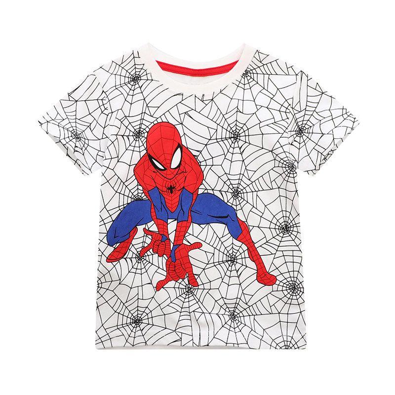 Children s Wear Baby Spider-Man Casual White Half Sleeve T-shirt White(H1) 2t/90 Size Recommended Height 80-90cm