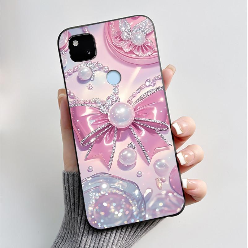 Case For Google Pixel 4a Luxury Fashion Butterfly Flowers Soft Matte TPU Silicon Back Cover Black For Pixel4a 4G 5G Phone Case