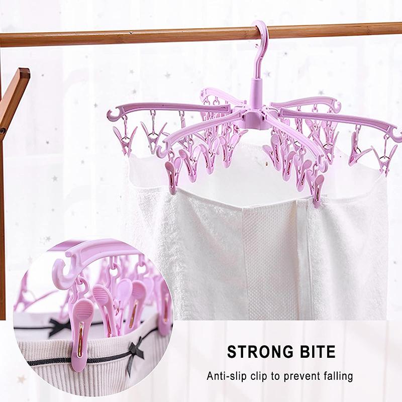 Uscător Portabil Rezistent la Vânt pentru Copii cu Clipsuri Multiple pentru Șosete Agățătoare Pliabilă Umeraș Pliabil pentru Depozitare Plastic Uscător Șosete