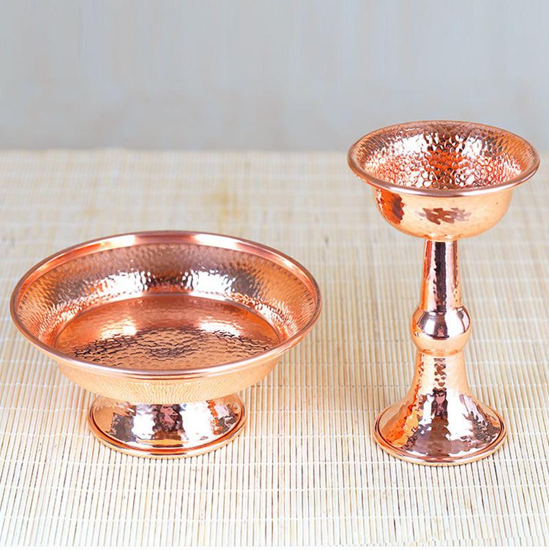 Red Buddhist Guardian Cup Furnishing Copper Handicraft Hammer Tibetan Interior Buddhism Holy Water Plate Home Gift Decorative