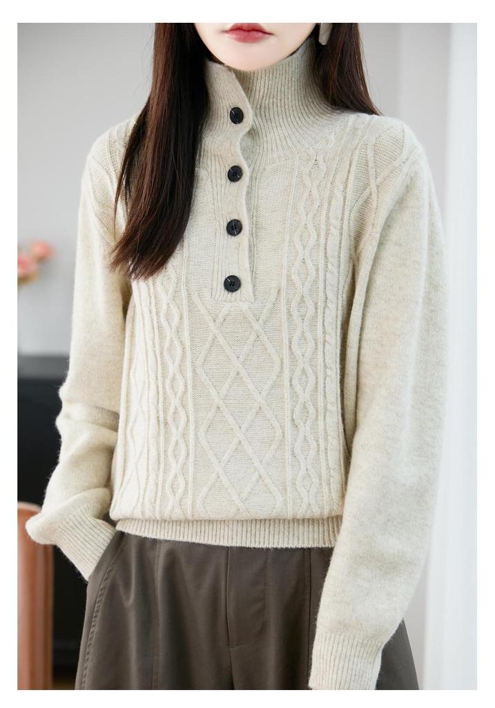 Women's Thickened Lapel Sweater: Warm Stand-up Collar Knitwear for Autumn/Winter