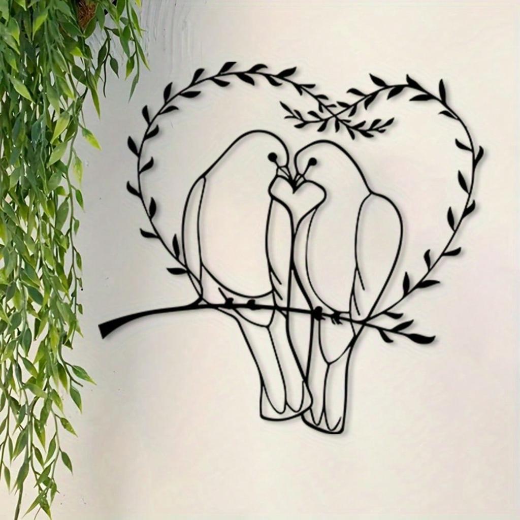 Vintage Liebe Metall Wandkunst Rostbeständige Eisen Skulptur Taube Herz Kranz Romantisches Paar Geschenk Heimdekor