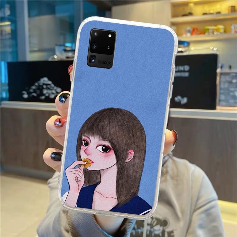 Süßes Mädchen Handgezeichnete Handyhülle für Samsung Galaxy S10 S21 S22 Plus Ultra A91 A51 A21S A12 Transparente Handyhülle