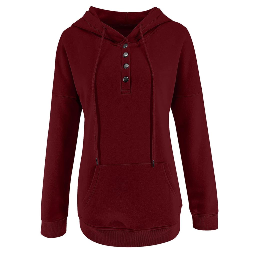 Damen Pullover Hoodies Tops Lässige Button-Down-Sweatshirts mit langen Ärmeln und Taschen