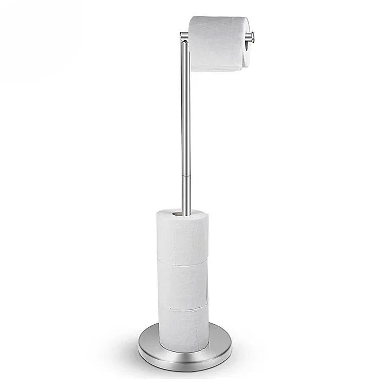 

Stainless Steel Freestanding Floor-Mounted Paper Towel Holder - Single Pole Toilet Paper Storage Organizer for Bathroom &Kitchen серебряный