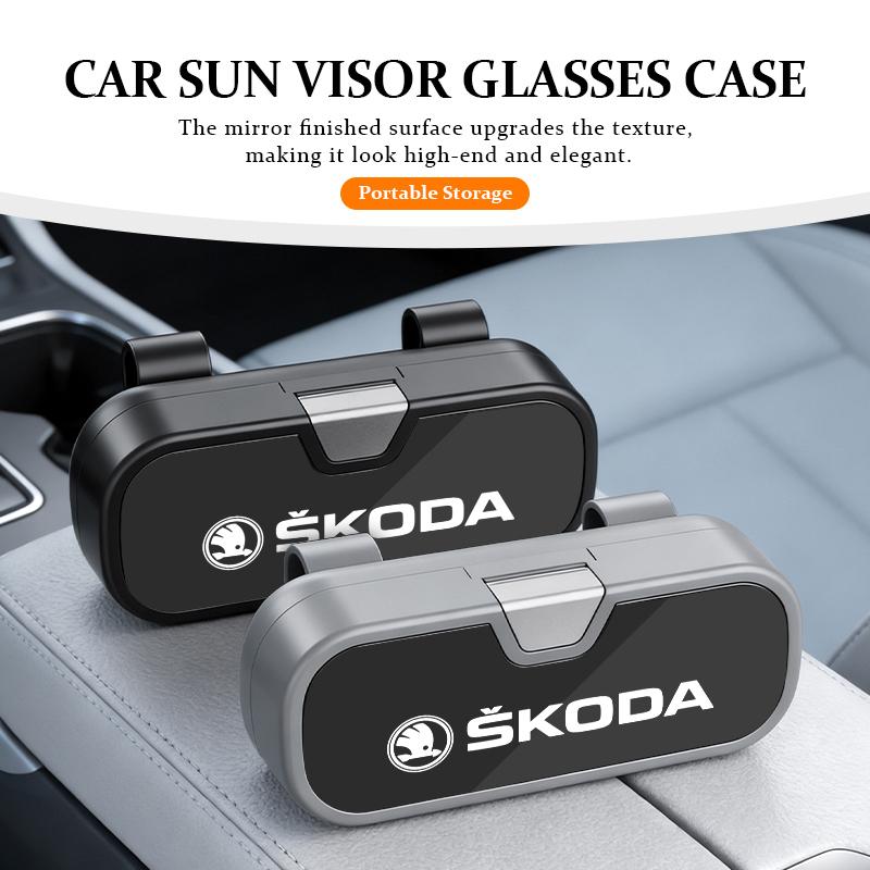 Dla Samochodu Skoda Etui na Okulary Klips do Osłony Przeciwsłonecznej Schowek Akcesoria VRS Superb Yeti Octavia Enyaq Rapid Karoq Warianty