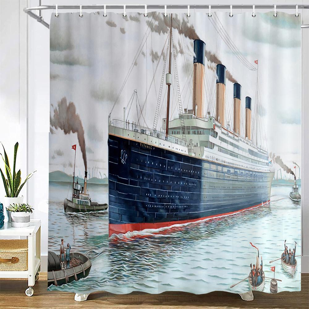 1 pcs Retro navigation sailboat printed shower curtain bathroom partition bathroom curtain with hooks home decorative curtain