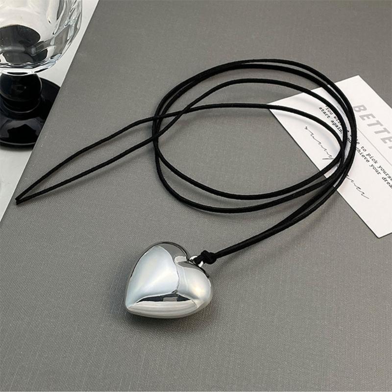 Big Heart Pendant Necklace Adjustable Knotted Lace Choker Neck Tie Chain Jewelry Elegant Clavicle Chain Necklace