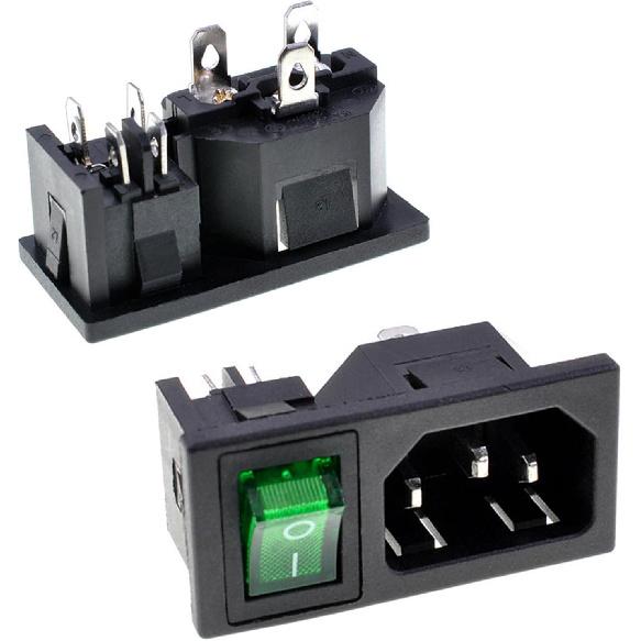 Oiyagai 5-Pack IEC320 C14 Power Inlet Module with Rocker Switch, 250V 10A Male Socket Plug, DPST Panel Mount Connector for DIY Power Supply Repair