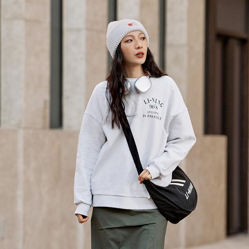 Li Ning Weekend Youth Letter Print Crew Neck Pullover Sweatshirt Unisex Sweatshirt AWDU797-6