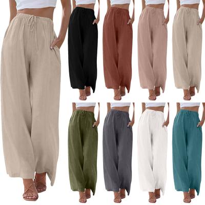 Damen Freizeithose, lockere Passform, hoch tailliert, mit Gürtel und Taschen, Baumwoll-Leinen-Mischung
