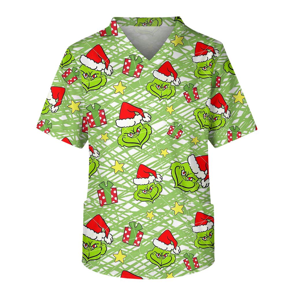 Men's Casual Short-Sleeved V-Neck Printed Front Pocket Top