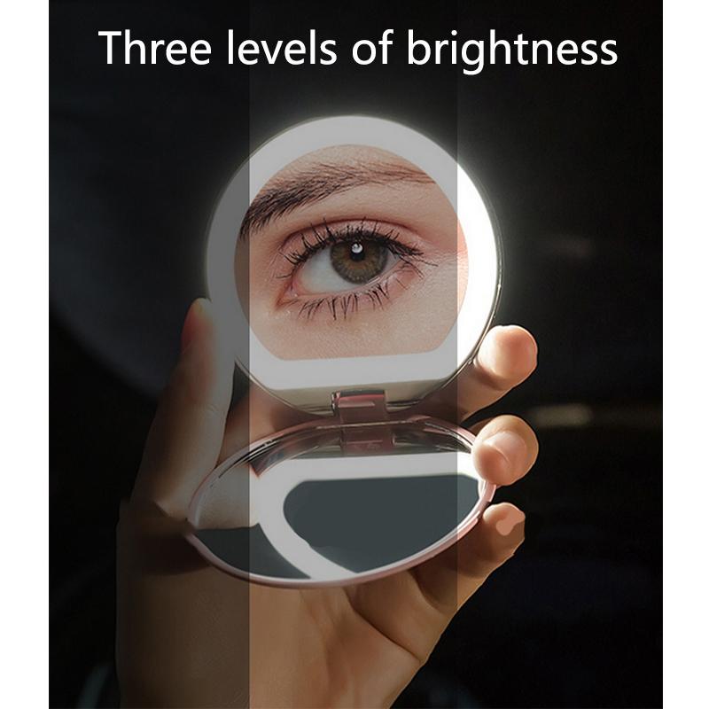 Mini Portable LED Light Makeup Mirror 3X Magnifying HD Mirror with 3 Levels of Brightness USB Charging Travel Foldable Mirror