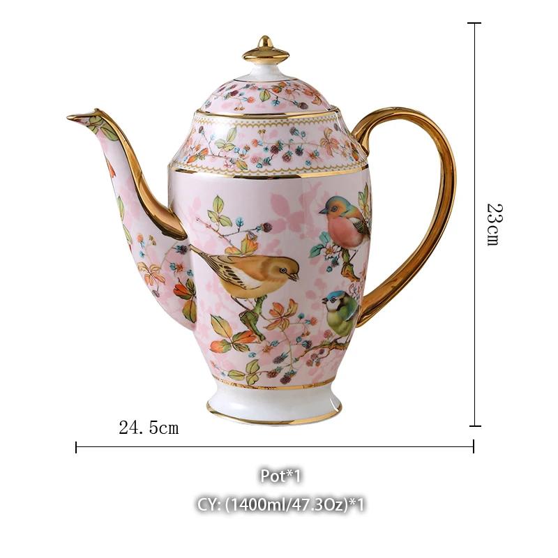 Pink Bird Bone China Coffee Set Porcelain Tea Set Advanced Ceramic Pot Mug Sugar Bowl Creamer Teapot Milk Jug Teaset Tea Cup Set