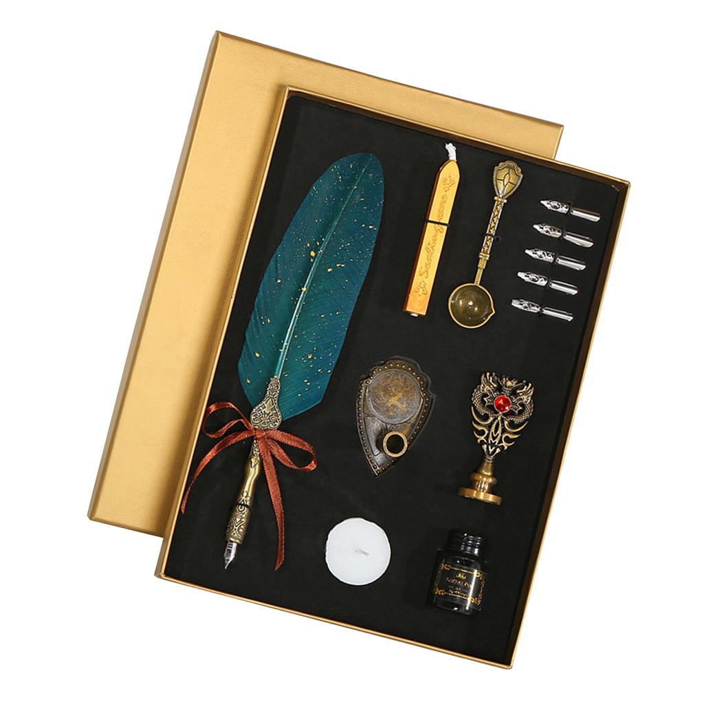 Vintage Pen and Ink Set Glittering Quill Pen Fountain Pen Calligraphy Dip Pen Writing Signature Pen With Replacement