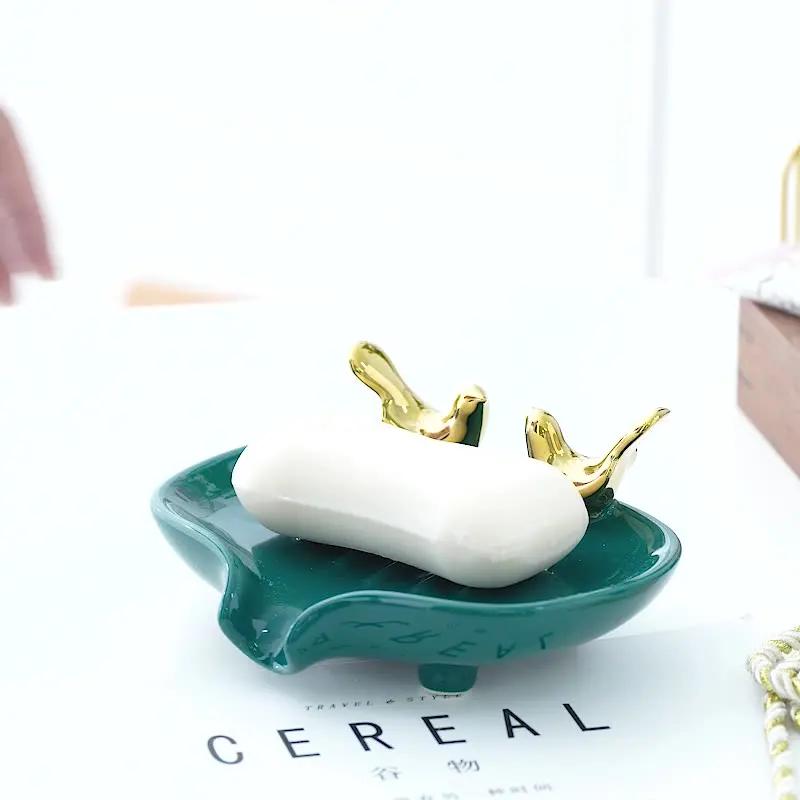 Porcelain Couple Bird Soap Dish Ornamental Ceramics Birdie Miniature Art Soap Dripper Holder Washroom Decor Craft Accessories