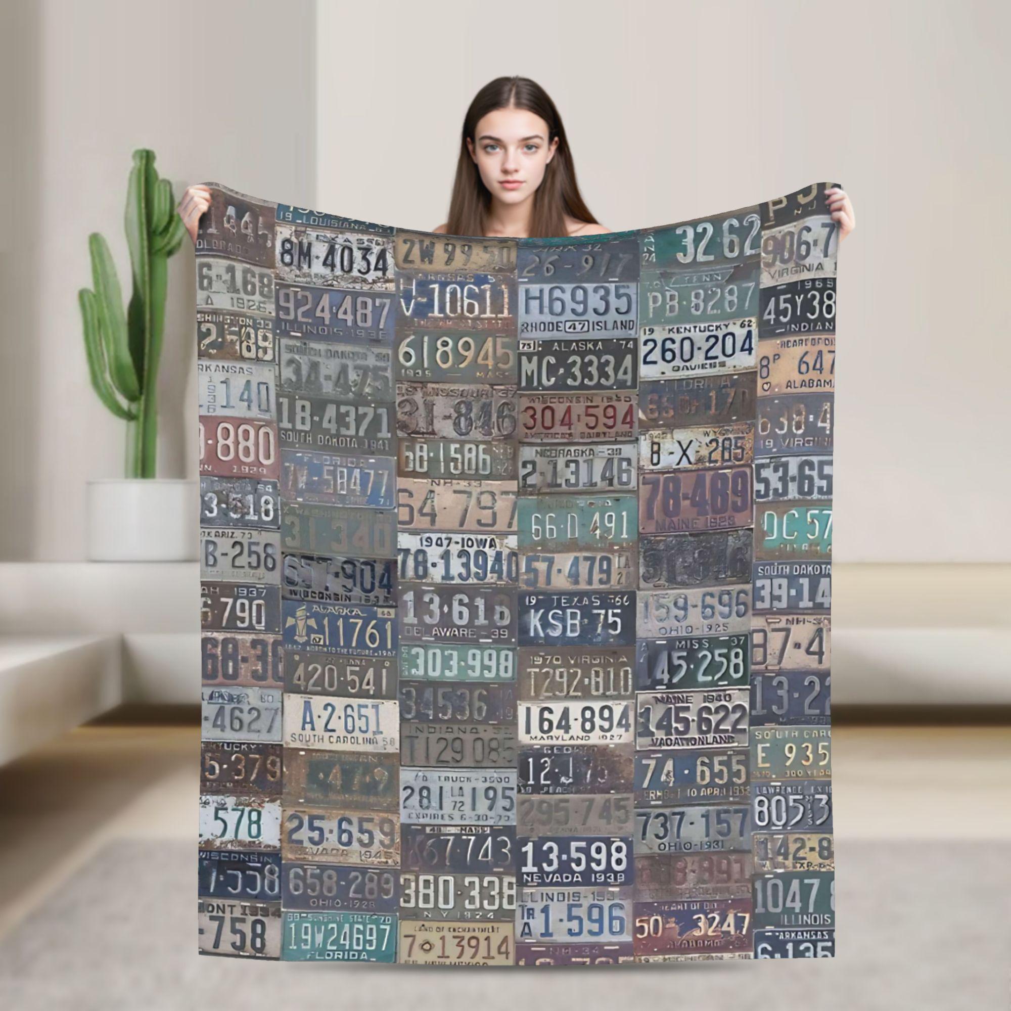 

Vintage USA License Plates Blanket Quality Cozy Throw Blanket Spring Travel Office Couch Bed Print Bedspread 75x100cm (30x40inch)