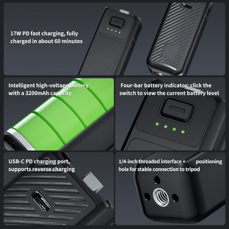 High Capacity Power Handle Replacement for Pocket 3 4 Camera Battery Handle Extended Battery Grip Replacement