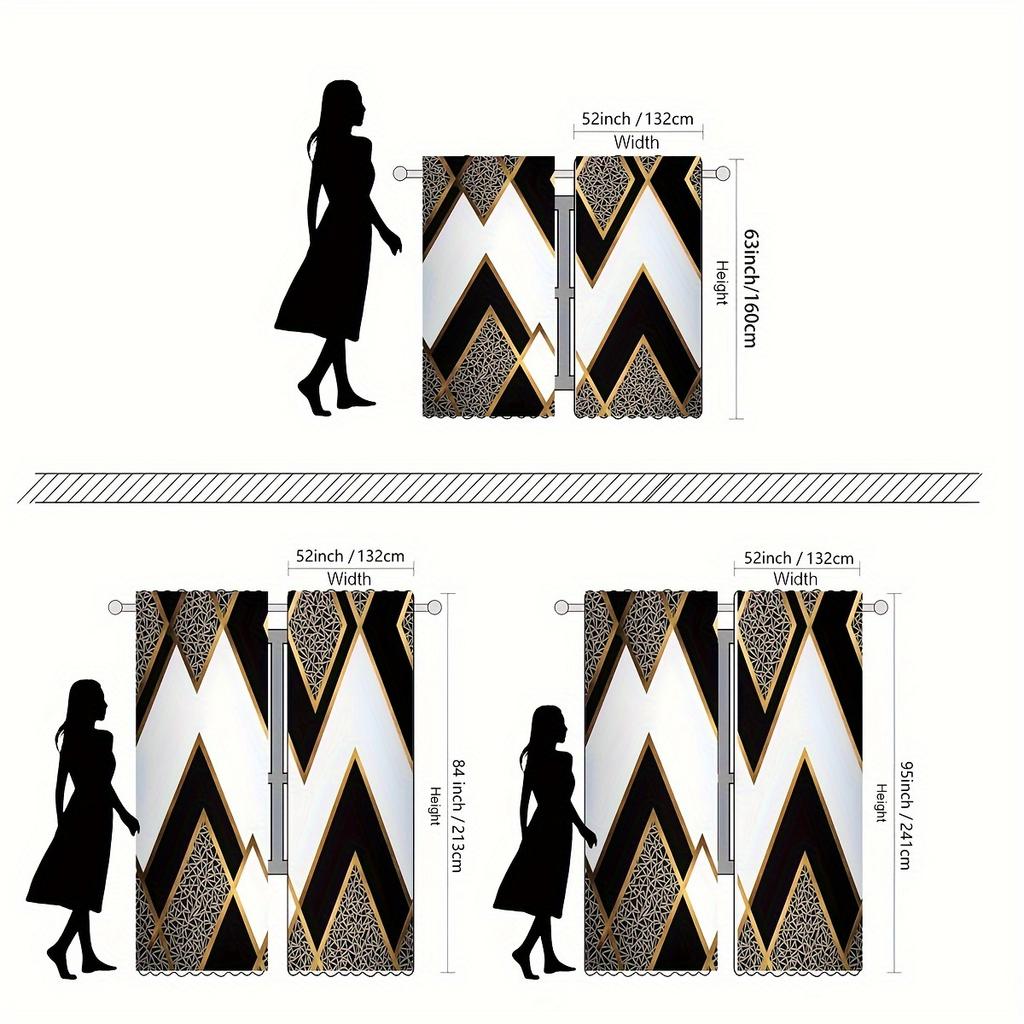 Black Gold Geometric Curtains Hd Print Polyester Pocket Rod Living Room Bedroom Curtain Light Filtering For Area Made Of Machine Washable